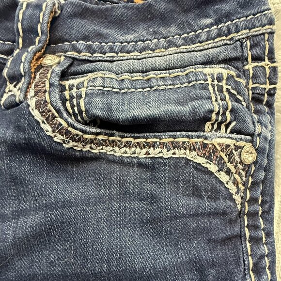 Rock Revival Evella Boot Jean Womens 32 Blue Boho Embroidered Fleur-de-Lis Denim - Picture 13 of 16